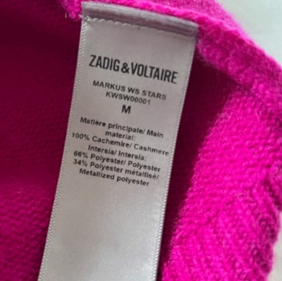 Zadig & Voltaire Markus Stars 100% cashmere celestial stars hot pink size medium - Picture 7 of 11